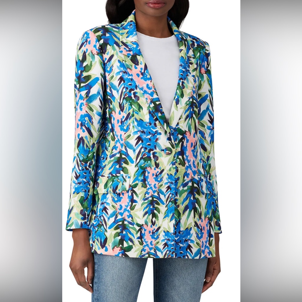 Badgley Mischka Floral Blazer - Blue And Green